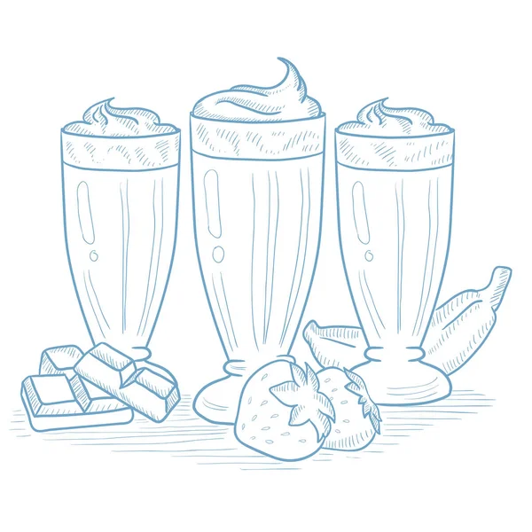 香蕉、 草莓和巧克力冰沙. — 图库矢量图片
