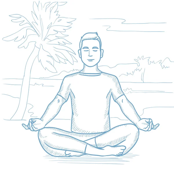 Homem meditando em lótus pose vetor ilustração . — Vetor de Stock