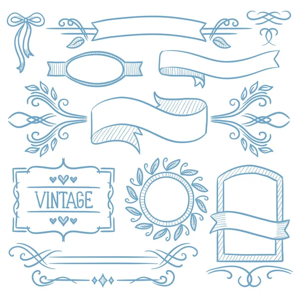 Set aus Vintage Bändern, Rahmen und Elementen. — Stockvektor