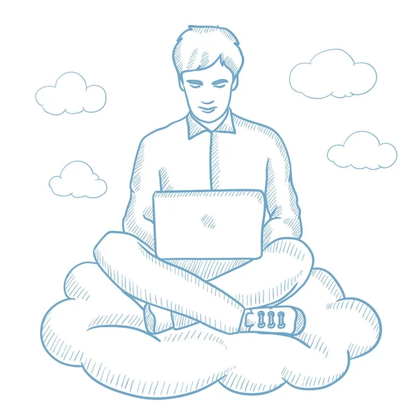 Man met cloud computing-technologie. — Stockvector