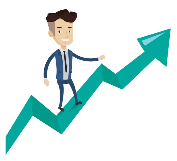 Empresário feliz em pé no gráfico de lucro . —  Vetores de Stock