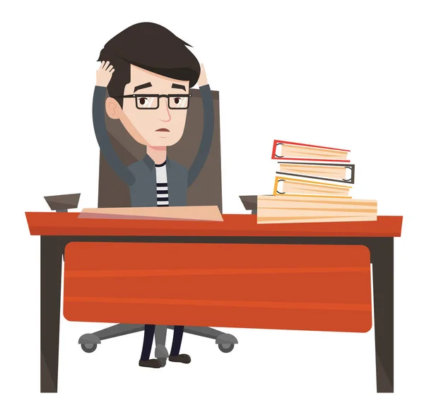 Empleado estresante sentado en el lugar de trabajo . — Vector de stock