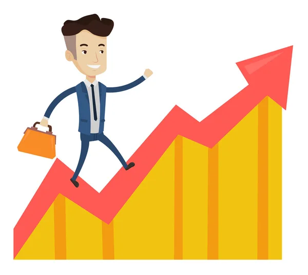 Empresário feliz correndo em gráfico de lucro . —  Vetores de Stock