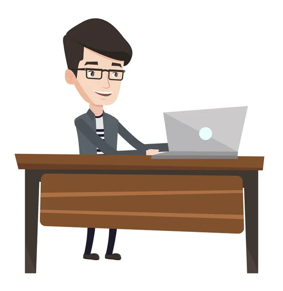 Office worker working on laptop in office. — Stock Vector