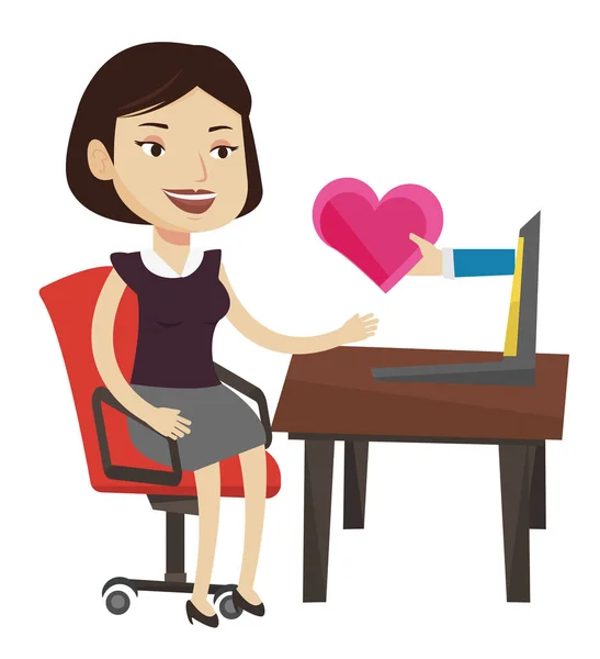 Young woman dating online using laptop. — Stock Vector