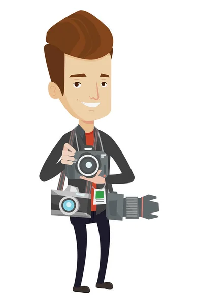 Fotógrafo tomando ilustración de vectores fotográficos . — Vector de stock