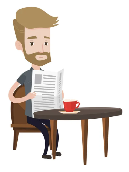 Hombre leyendo el periódico y tomando café . — Vector de stock