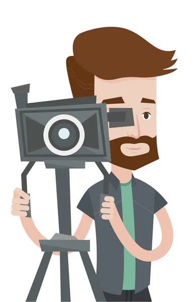 Cameraman with movie camera on tripod. — Stock Vector