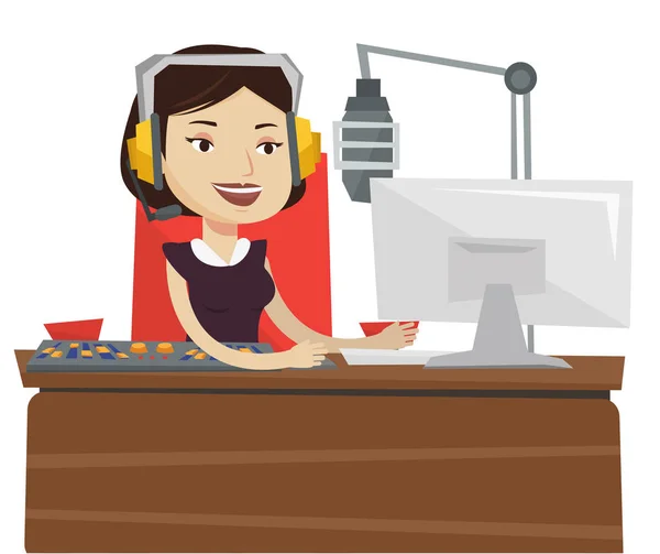 Dj femenino trabajando en la ilustración del vector de radio — Vector de stock