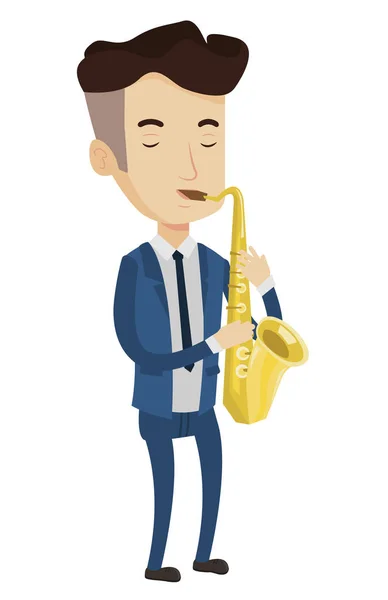 Musician playing on saxophone vector illustration. — Stock Vector
