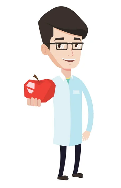 Διατροφολόγος προσφέρουν φρέσκο κόκκινο μήλο. — Διανυσματικό Αρχείο