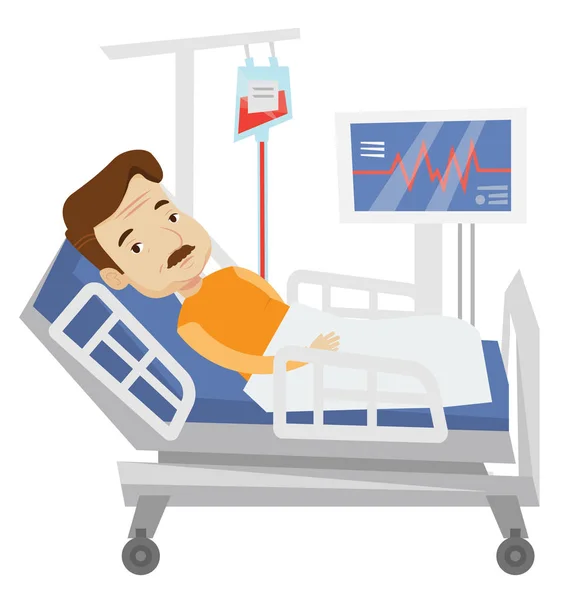 Patient lying in hospital bed vector illustration. — Stock Vector