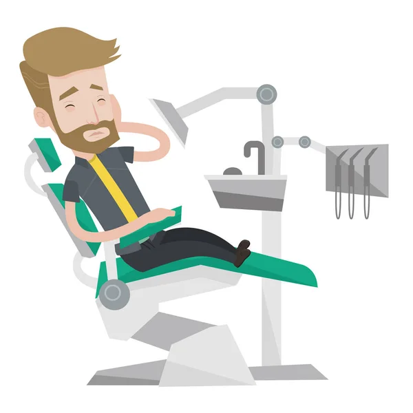 Человек, страдающий векторной иллюстрацией стоматологического кресла . — стоковый вектор
