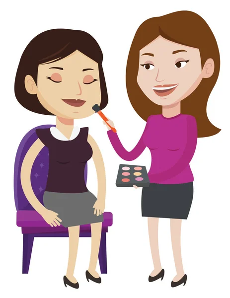 Visagiste doing makeup to young girl. — Stock Vector