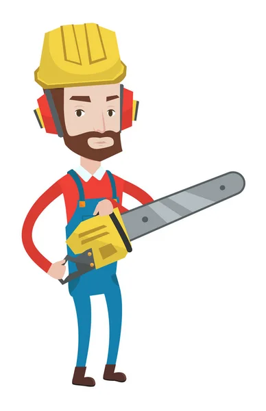 Lumberjack with chainsaw vector illustration. — Stock Vector