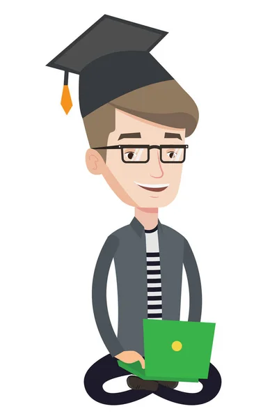 Graduado usando ilustración de vectores portátiles . — Vector de stock