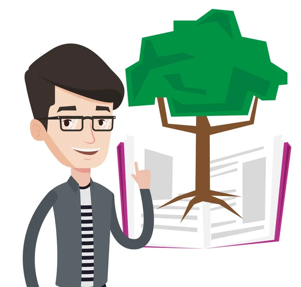 Student zeigt auf Baum des Wissens. — Stockvektor