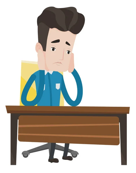 Vyčerpaná smutný student sedí u stolu. — Stockový vektor
