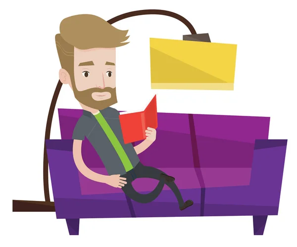 Homem leitura livro sobre sofá vetor ilustração . —  Vetores de Stock