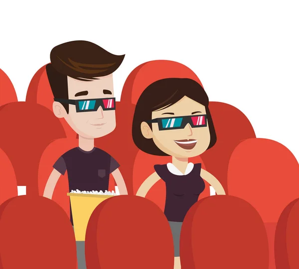 Happy couple watching 3D movie in the theatre. — Stock Vector