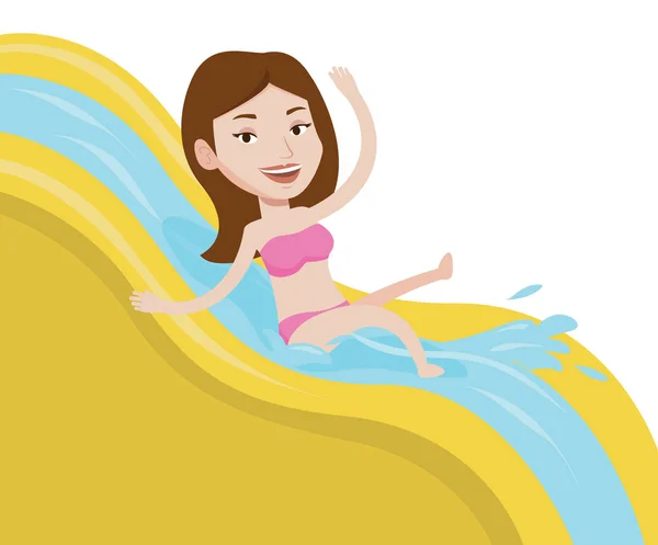 Woman riding down waterslide vector illustration. — Stock Vector