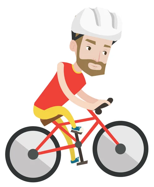 Jeune homme à vélo voyageant dans les montagnes . — Image vectorielle