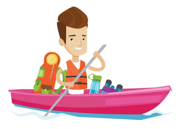 Kayaker riding in kayak vector illustration. — Stock Vector