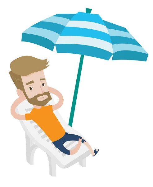 Hombre relajante en la playa silla vector ilustración . — Vector de stock