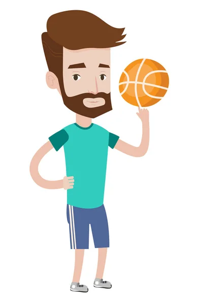 Hipster basketbal speler draaiende bal. — Stockvector