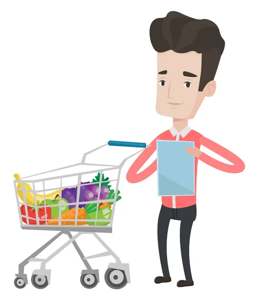 Homme avec illustration vectorielle liste d'achats . — Image vectorielle