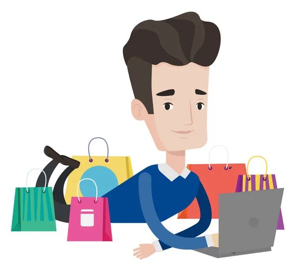 Hombre compras ilustración vector en línea . — Archivo Imágenes Vectoriales