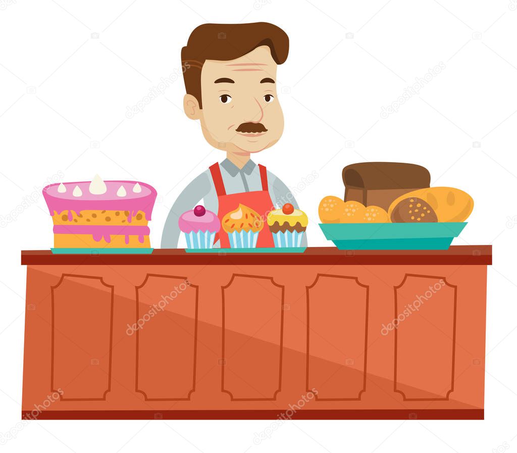 Worker standing behind the counter at the bakery.