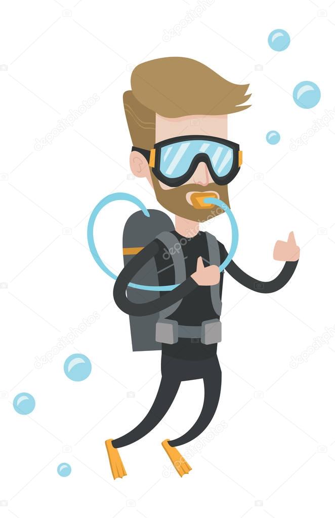 Man diving with scuba and showing ok sign.