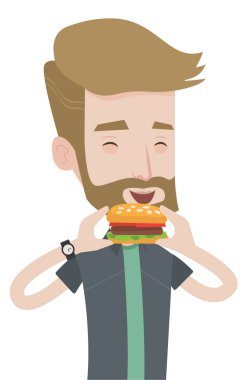Adam yeme hamburger vektör çizim.