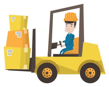 Forklift kamyon ile yük taşıma alt depo.