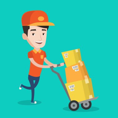 Teslimat Postacı arabası üzerinde karton kutular ile.