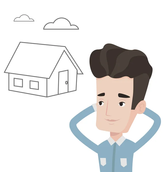 Man dreaming about buying new house. — Stock Vector