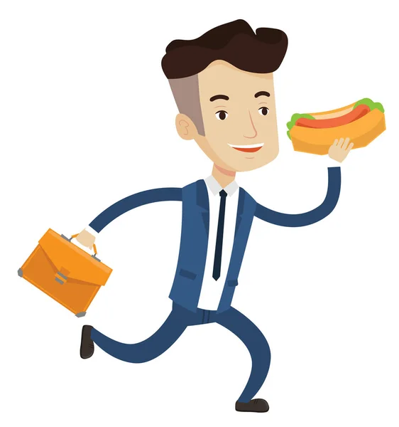 Üzletember eszik hot-dog vektoros illusztráció. — Stock Vector
