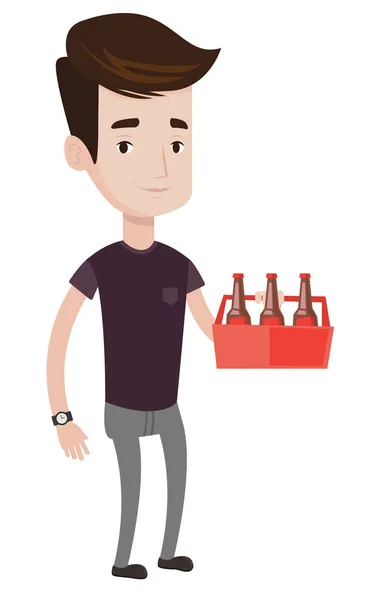 Mann mit Packung Bier-Vektorillustration. — Stockvektor