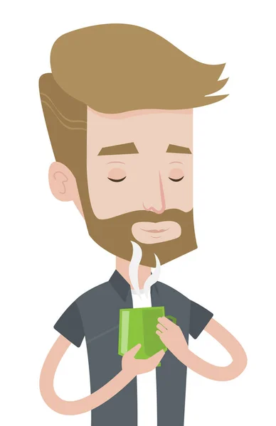 Hombre disfrutando de taza de café caliente vector ilustración — Archivo Imágenes Vectoriales