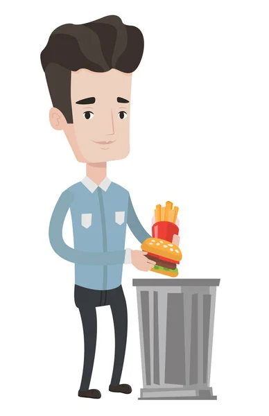 Hombre tirar basura comida vector ilustración . — Archivo Imágenes Vectoriales