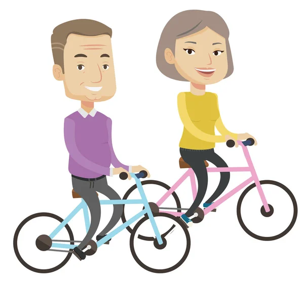 Gelukkige senior paar rijden op de fiets. — Stockvector