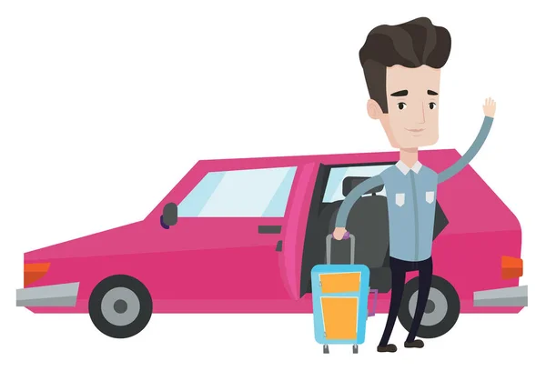 Hombre caucásico viajando en coche vector ilustración — Archivo Imágenes Vectoriales