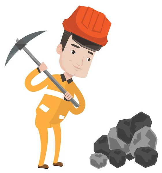 Minero trabajando con pickaxe vector ilustración . — Vector de stock