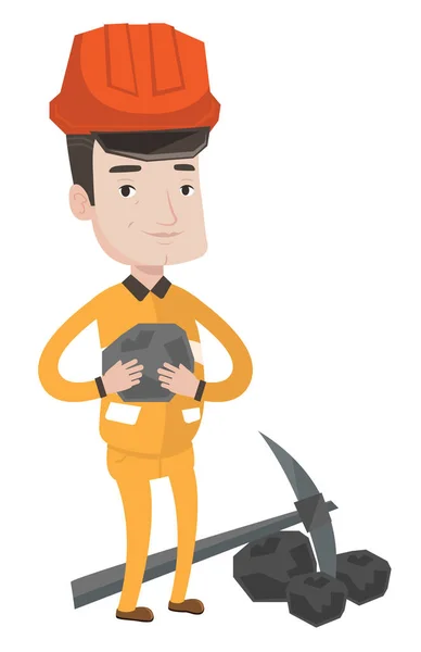 Minero sosteniendo carbón en manos vector ilustración . — Archivo Imágenes Vectoriales
