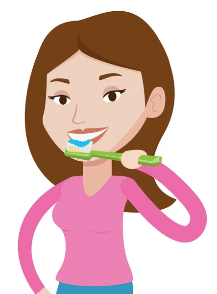Mulher escovando seus dentes ilustração vetorial . —  Vetores de Stock
