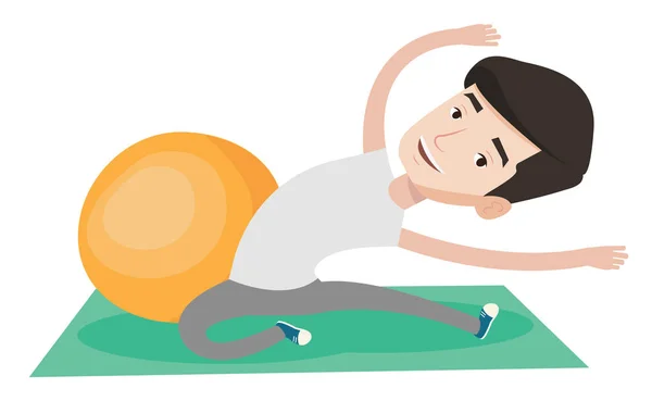 Joven haciendo ejercicio con fitball . — Archivo Imágenes Vectoriales