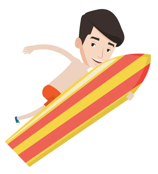 Feliz surfista en acción en una tabla de surf . — Archivo Imágenes Vectoriales