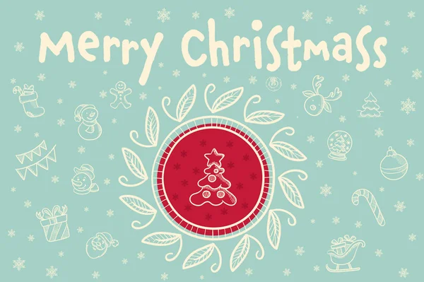 Merry christmas greeting card with christmas tree. — Stock Vector