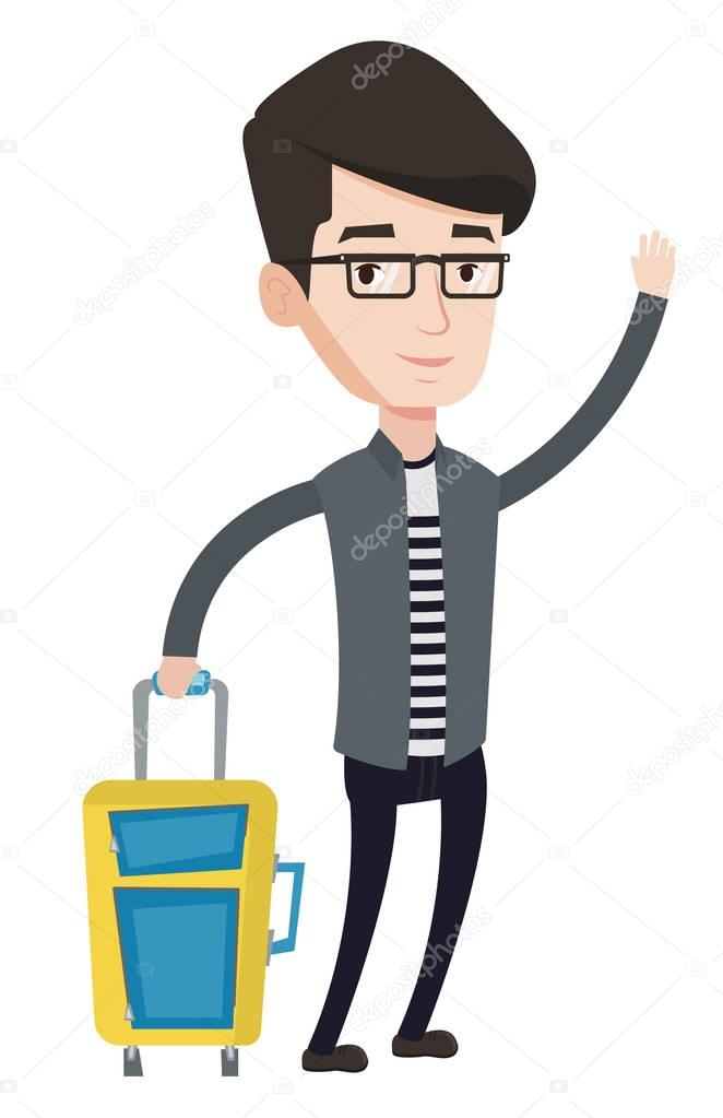 Young man hitchhiking vector illustration.